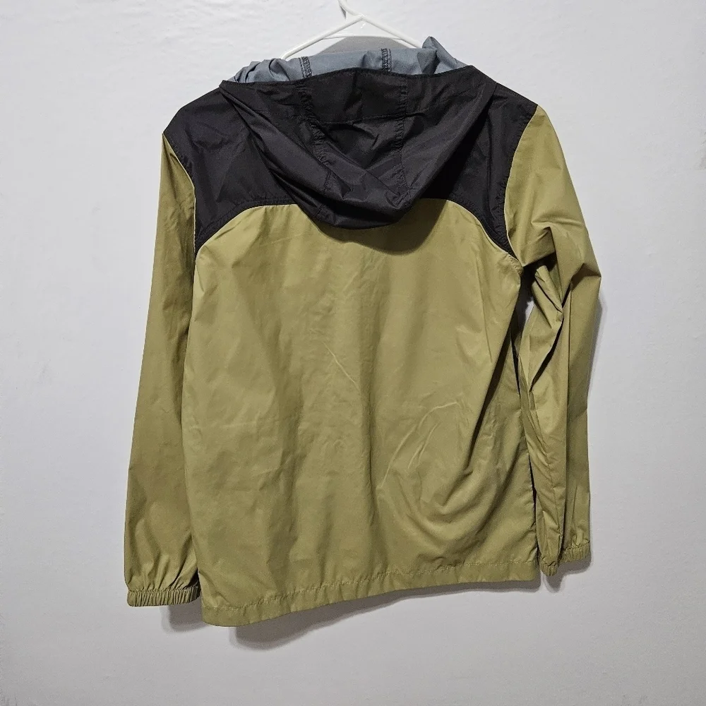 Columbia Youth L 14-16 Hooded Windbreaker Tan Dk Grey Blk Zip Up Nylon B15